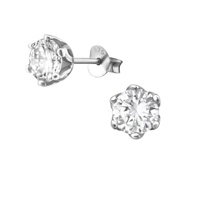 Silver Round 7mm Ear Studs with Cubic Zirconia