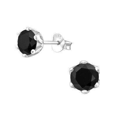 Silver Round 6mm Ear Studs with Cubic Zirconia