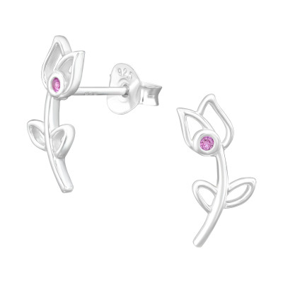 Silver Rose Ear Studs with Cubic Zirconia