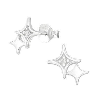 Silver Northern Star Ear Studs with Cubic Zirconia