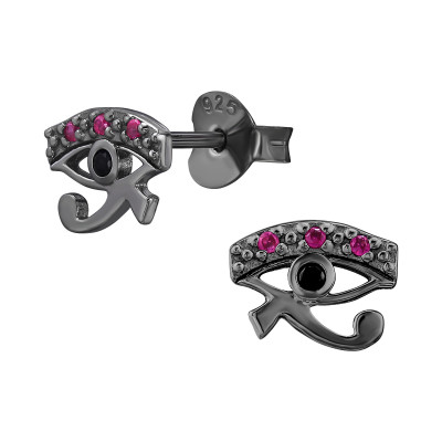 Eye Of Horus Sterling Silver Ear Studs with Cubic Zirconia