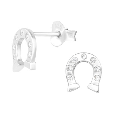 Silver Horseshoe Ear Studs with Cubic Zirconia