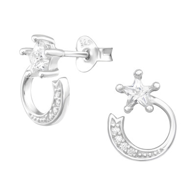 Silver Star Ear Studs with Cubic Zirconia