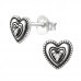 Silver Heart Ear Studs with Cubic Zirconia