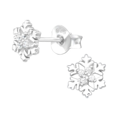 Silver Snowflake Ear Studs with Cubic Zirconia