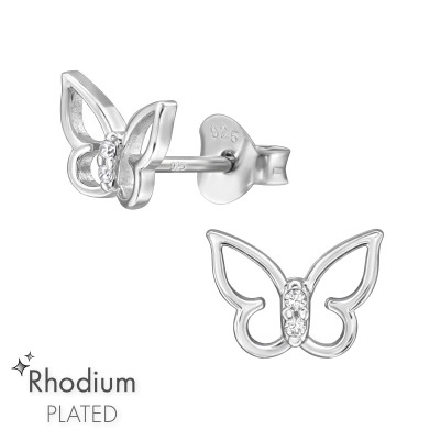 Butterfly Sterling Silver Ear Studs with Cubic Zirconia