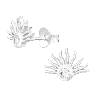 Silver Sun Ear Studs with Cubic Zirconia