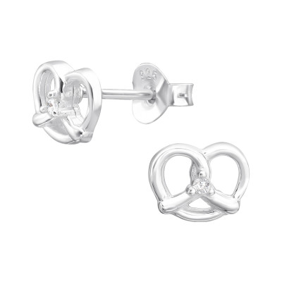 Silver Pretzel Ear Studs with Cubic Zirconia