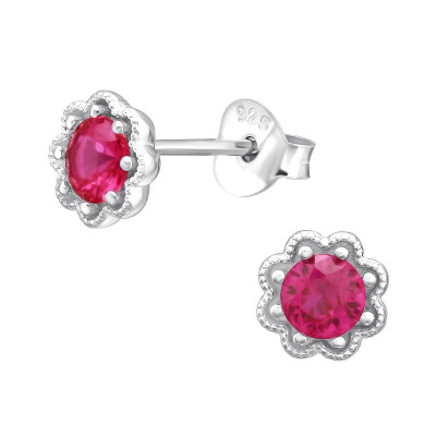Silver Flower Ear Studs with Cubic Zirconia