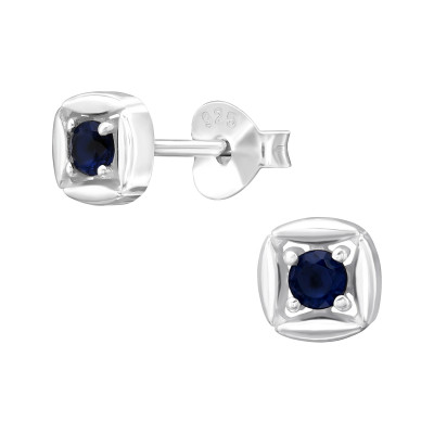 Silver Round Ear Studs with Cubic Zirconia