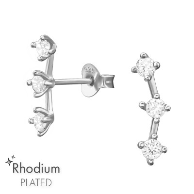 Sterling Silver Climber Ear Studs with Cubic Zirconia