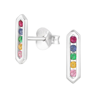 Silver Bar Ear Studs with Cubic Zirconia