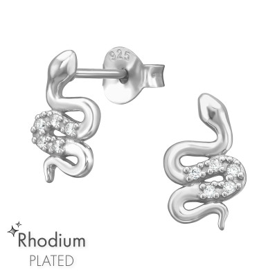Snake Sterling Silver Ear Studs with Cubic Zirconia