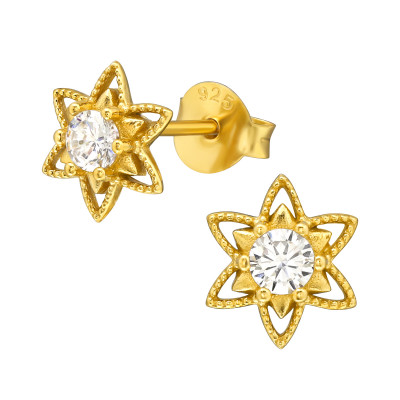 Silver Flower Ear Studs with Cubic Zirconia