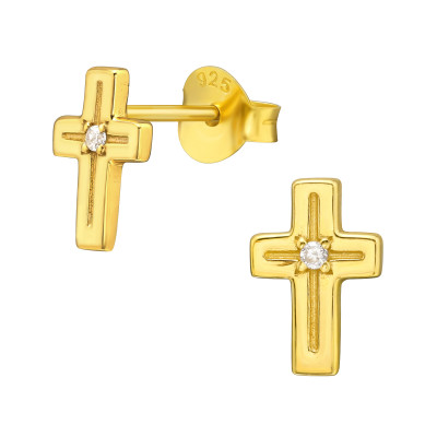 Silver Cross Ear Studs with Cubic Zirconia