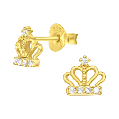 Silver Crown Ear Studs with Cubic Zirconia