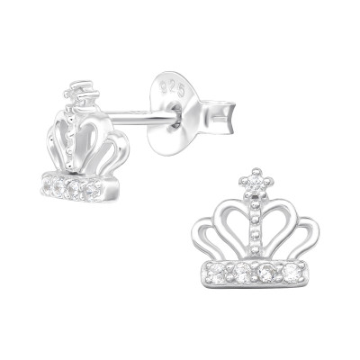 Silver Crown Ear Studs with Cubic Zirconia