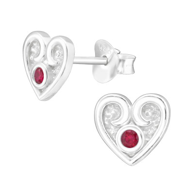 Silver Heart Ear Studs with Cubic Zirconia