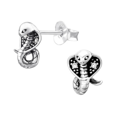 Silver Cobra Ear Studs with Cubic Zirconia