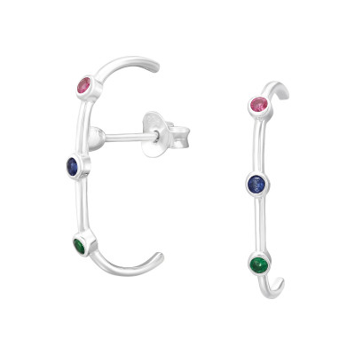 Silver Curved Ear Studs with Cubic Zirconia