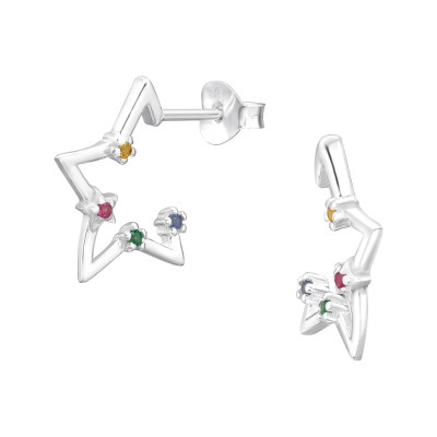 Silver Star Ear Studs with Cubic Zirconia