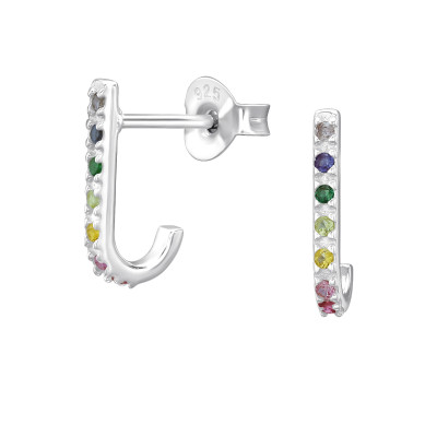 Silver Sparkling Curved Ear Studs with Cubic Zirconia