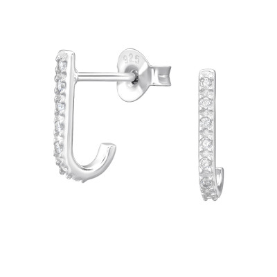 Silver Curved Ear Studs with Cubic Zirconia