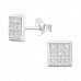 Silver Square Ear Studs with Cubic Zirconia