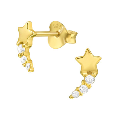 Silver Shooting Star Ear Studs with Cubic Zirconia