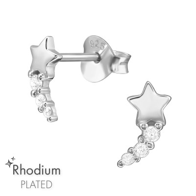 Shooting Star Sterling Silver Ear Studs with Cubic Zirconia