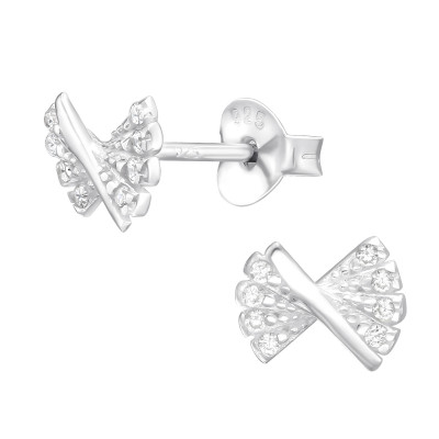 Silver Bow Ear Studs with Cubic Zirconia