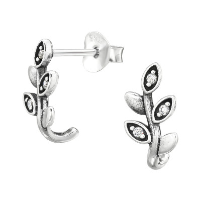 Silver Leaves Ear Studs with Cubic Zirconia