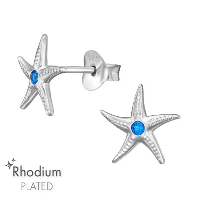 Starfish Sterling Silver Ear Studs with Cubic Zirconia