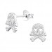 Silver Skull Ear Studs with Cubic Zirconia