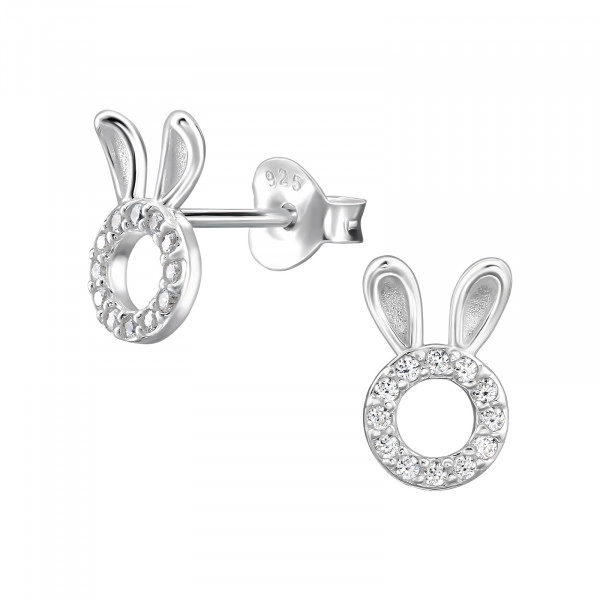 Stunning Bunny Ears Sterling Silver Ear Studs with Cubic