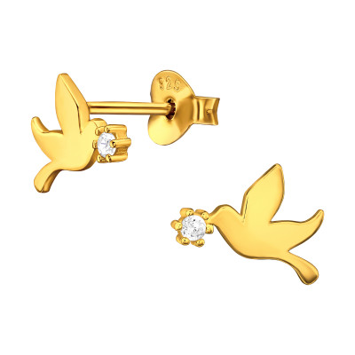 Silver Bird Ear Studs with Cubic Zirconia