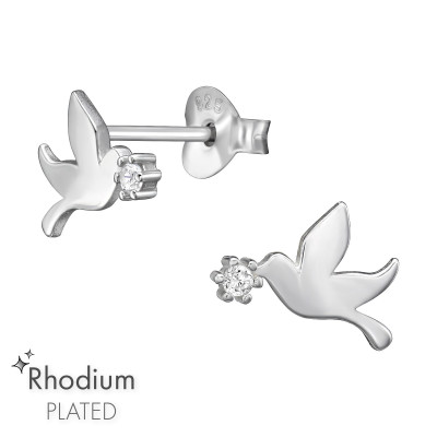Bird Sterling Silver Ear Studs with Cubic Zirconia