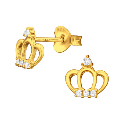 Silver Crown Ear Studs with Cubic Zirconia