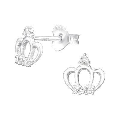 Silver Crown Ear Studs with Cubic Zirconia