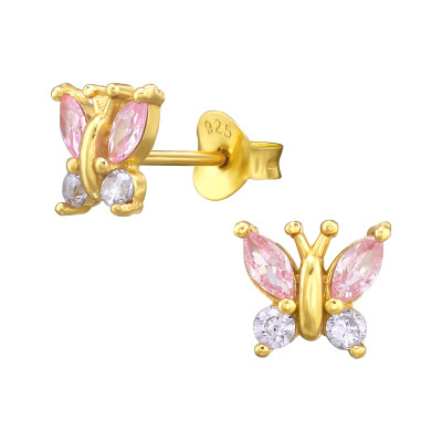 Butterfly Sterling Silver Ear Studs with Cubic Zirconia