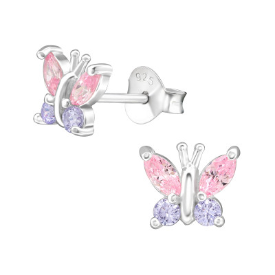 Silver Butterfly Ear Studs with Cubic Zirconia