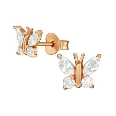 Silver Butterfly Ear Studs with Cubic Zirconia