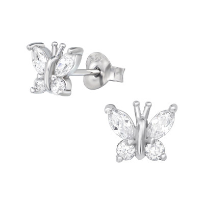 Silver Butterfly Ear Studs with Cubic Zirconia