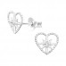 Silver Starburst Heart Ear Studs with Cubic Zirconia