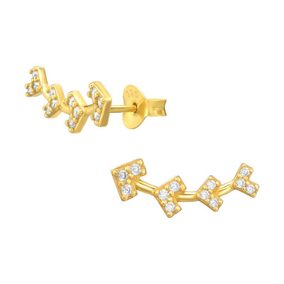 Arrow Sterling Silver Climber Ear Studs with Cubic Zirconia