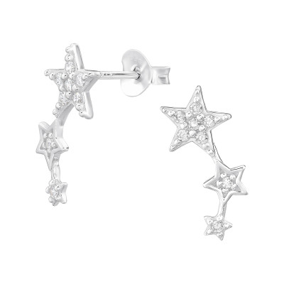 Triple Star Sterling Silver Ear Studs with Cubic Zirconia