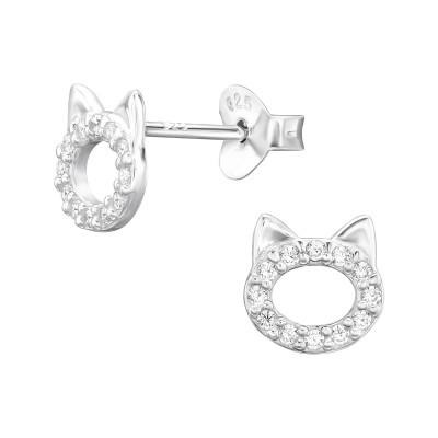 Silver Cat Ear Studs with Cubic Zirconia