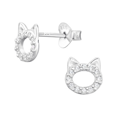 Silver Cat Ear Studs with Cubic Zirconia