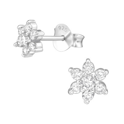 Silver Star Ear Studs with Cubic Zirconia