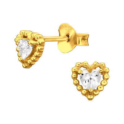 Silver Heart Ear Studs with Cubic Zirconia